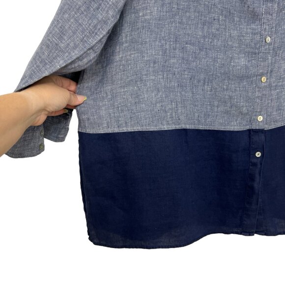 Tahari 100 % linen color block 2 tone women's tunic shirt size 2X - Picture 3 of 6